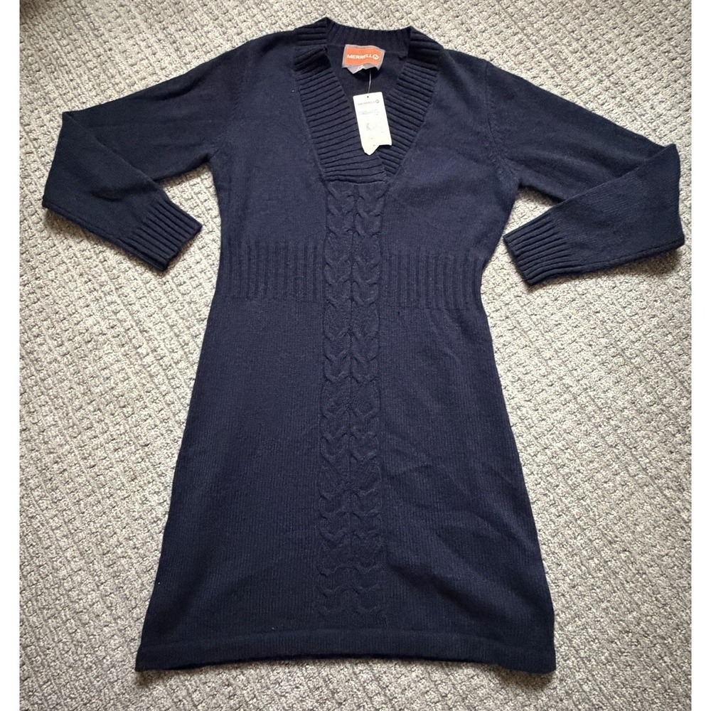 MERRELL Dress Wool Blend Knit Sweater Dress Navy Size large Womens